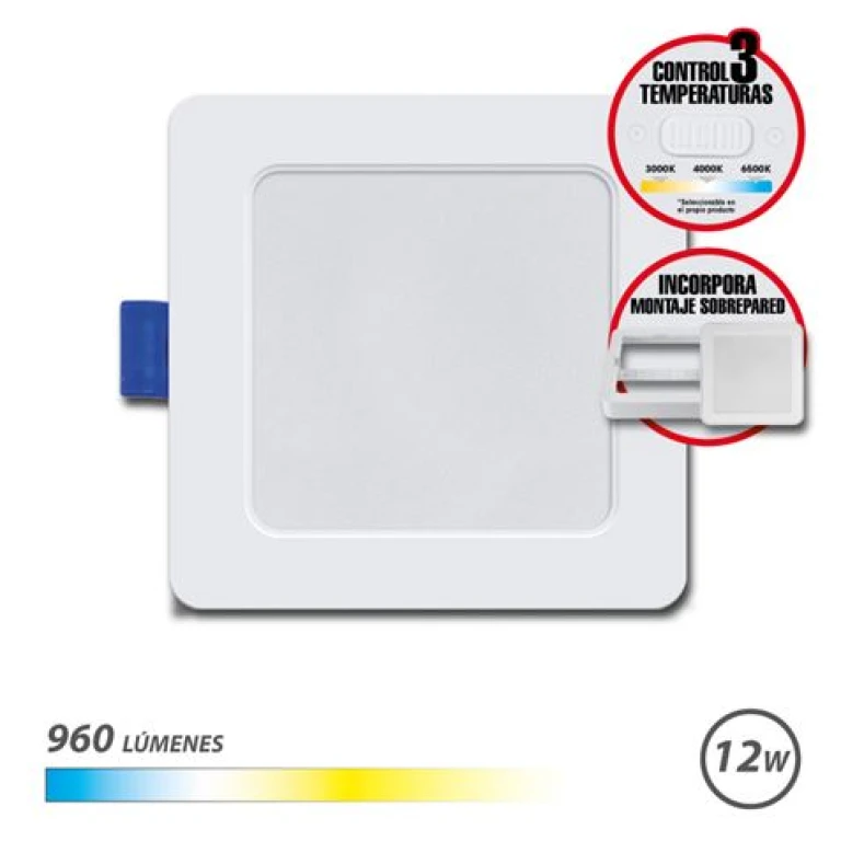 Thumbnail-Elbat Square Downlight 12W – 960Lm – Seletor 3 Temperaturas + Revestimento Parede – Cor Branco