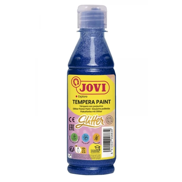 Thumbnail-Garrafa Jovi Glitter Tempera 250ml – À Base de Água – Pronto para Usar – com Glitter – Excelente Desempenho – Secagem Rápida – Ótima Fluidez – Cor Azul