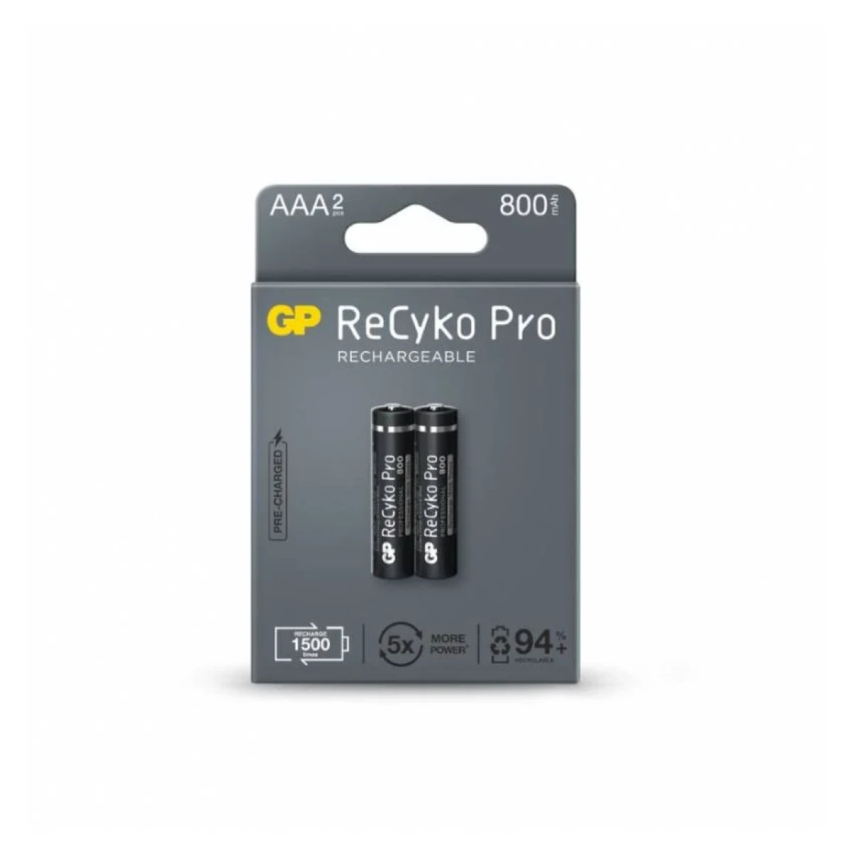 Thumbnail-GP ReCyko Pro Pacote de 2 baterias recarregáveis 800mAh AAA 1,2V – Pré-carregadas – Ciclo de vida: até 1.500 vezes