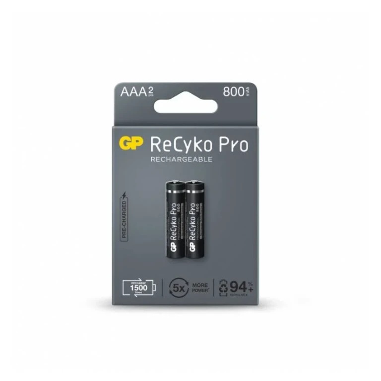 Thumbnail-GP ReCyko Pro Pacote de 2 baterias recarregáveis 800mAh AAA 1,2V – Pré-carregadas – Ciclo de vida: até 1.500 vezes