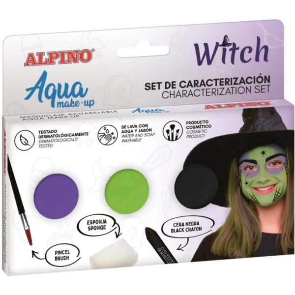 Thumbnail-Conjunto de caracterização Alpino Aqua Make Up Witch – 3 pós + cera preta + pincel + esponja