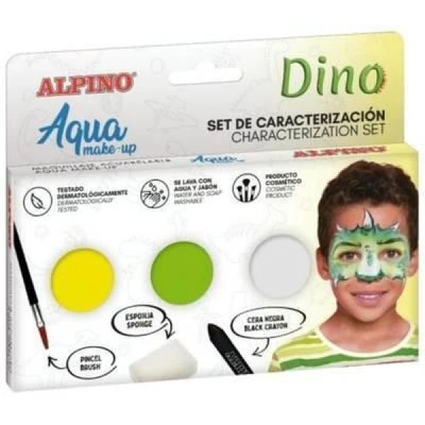 Thumbnail-Conjunto de caracterização de dinossauros Alpino Aqua Make Up – 3 pós + cera preta + pincel + esponja