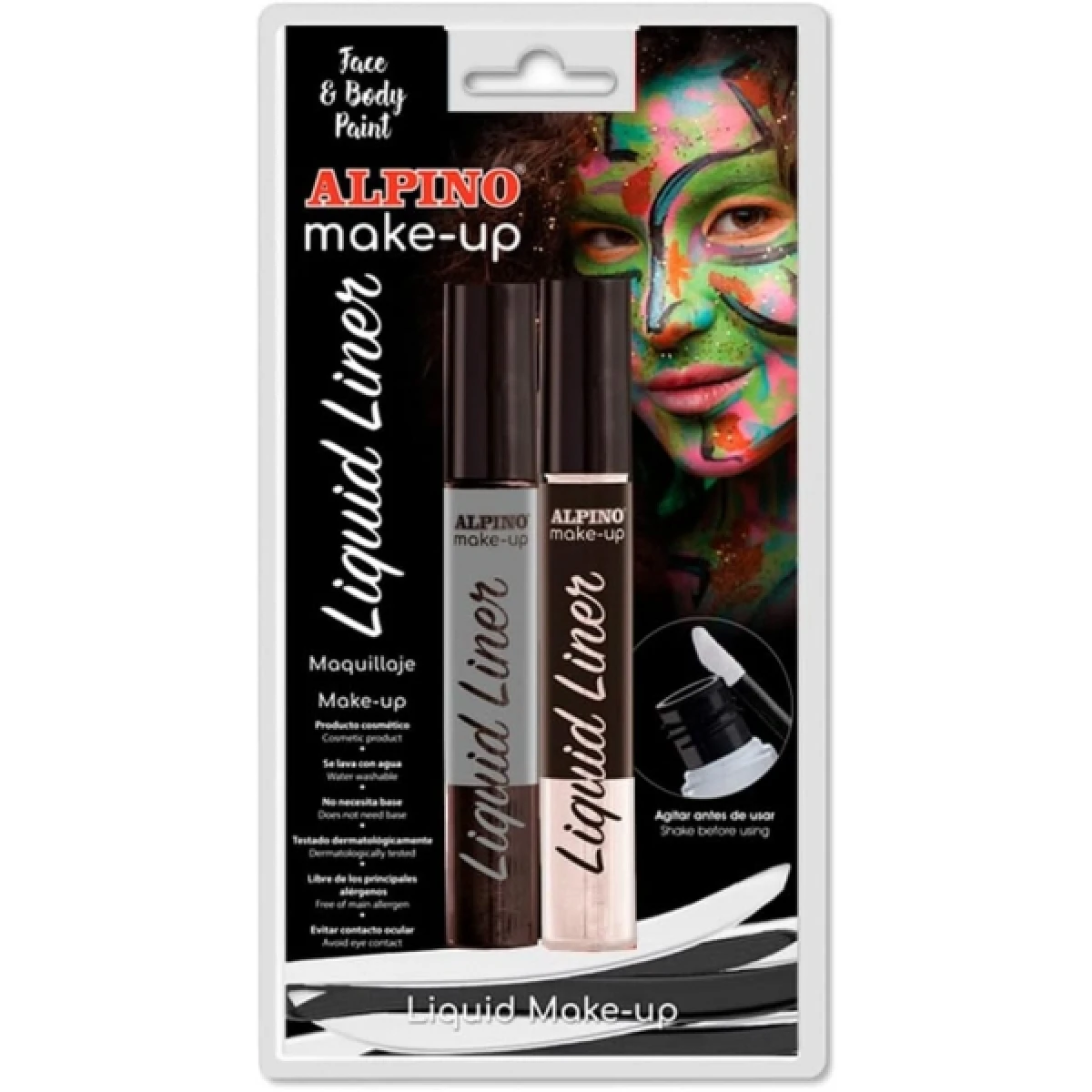 Thumbnail-Alpino Make-up Liquid Liner Pack com 2 Botas de Maquiagem Líquida com Aplicador – Lava com Água – Testado Dermatologicamente – Cores Branca e Preta