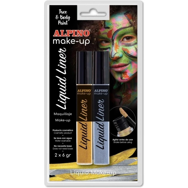 Thumbnail-Alpino Make-up Liquid Liner Pack com 2 Botas de Maquiagem Líquida com Aplicador – Lava com Água – Testado Dermatologicamente – Cores Ouro e Prata