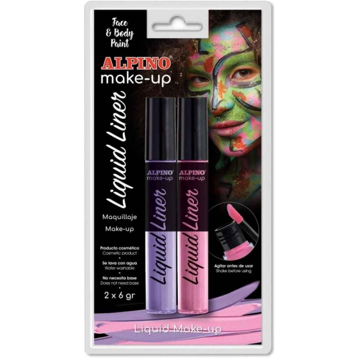 Thumbnail-Alpino Make-up Liquid Liner Pack com 2 Botas de Maquiagem Líquida com Aplicador – Lava com Água – Testado Dermatologicamente – Cores Rosa e Lilás