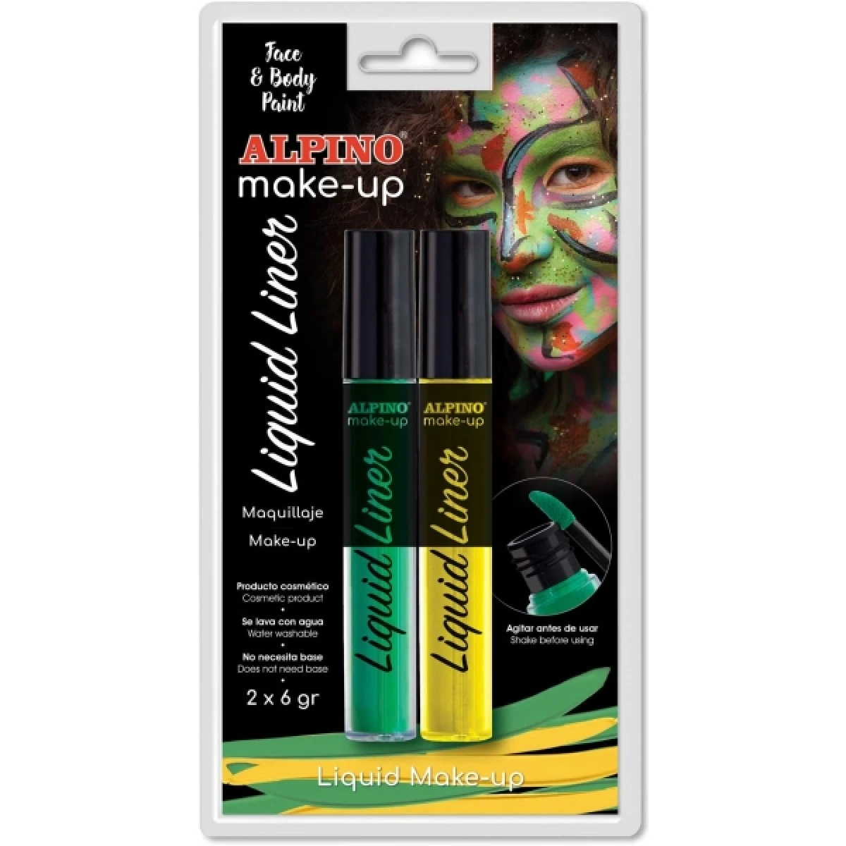 Thumbnail-Alpino Make-up Liquid Liner Pack com 2 Botas de Maquiagem Líquida com Aplicador – Lava com Água – Testado Dermatologicamente – Cores Amarela e Verde