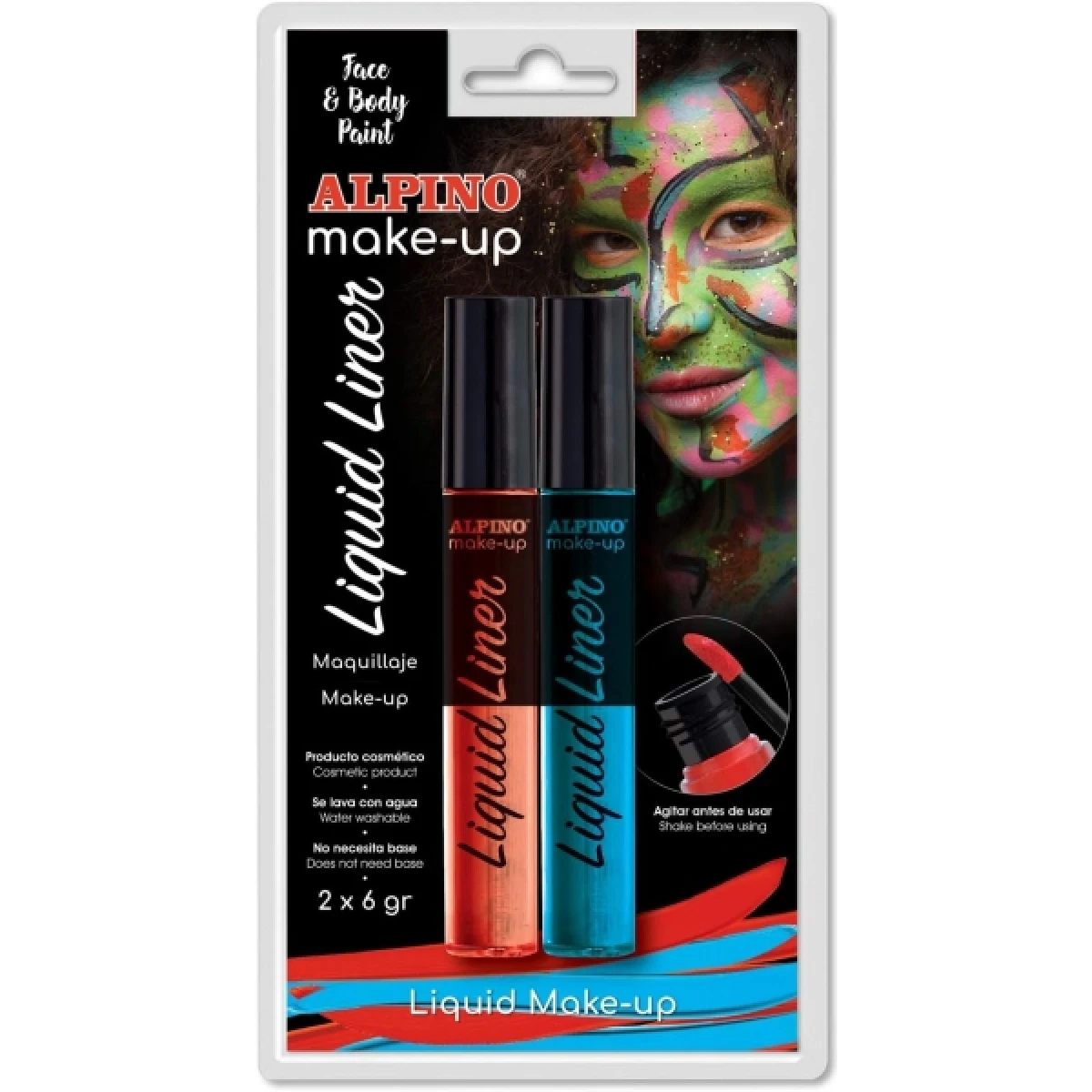 Thumbnail-Alpino Make-up Liquid Liner Pack com 2 Botas de Maquiagem Líquida com Aplicador – Lava com Água – Testado Dermatologicamente – Cores Azul e Vermelho