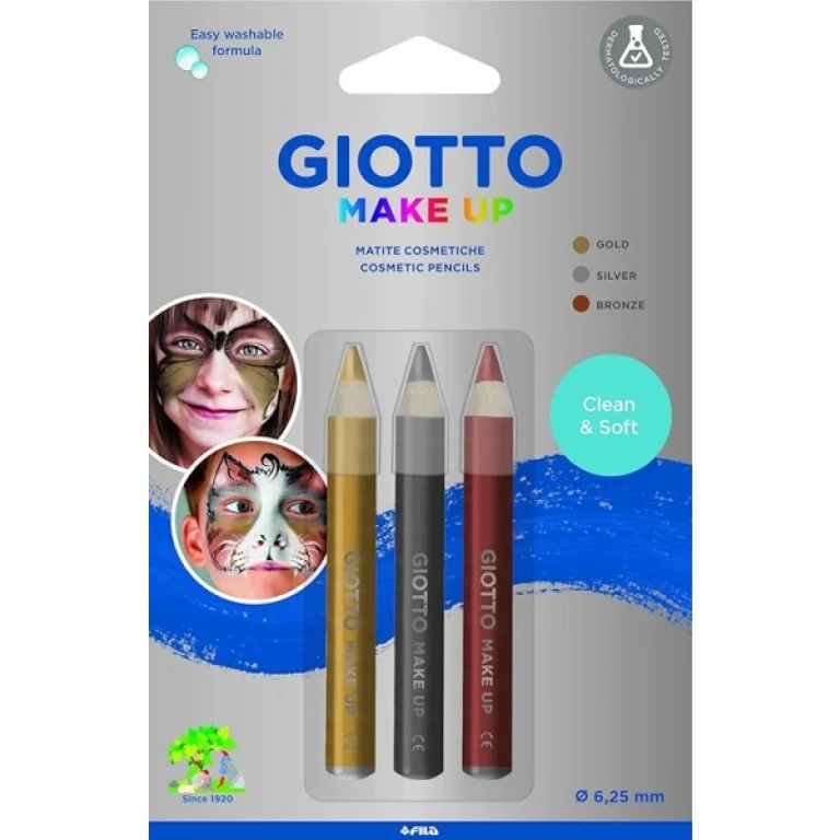 Thumbnail-Pacote Metálico Giotto Make Up com 3 Lápis Cosméticos – Lava com Água – Testado Dermatologicamente – Cores Metálicas Sortidas