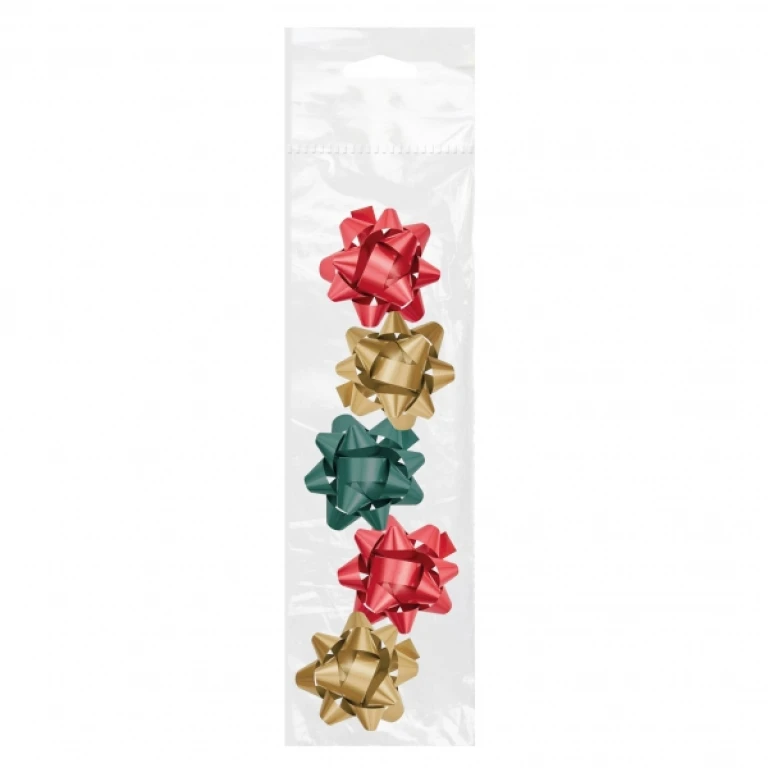 Thumbnail-Pacote Dohe Chic com 5 laços para presente – formato de estrela – tamanho 5,6 cm – cores vermelho, verde e dourado