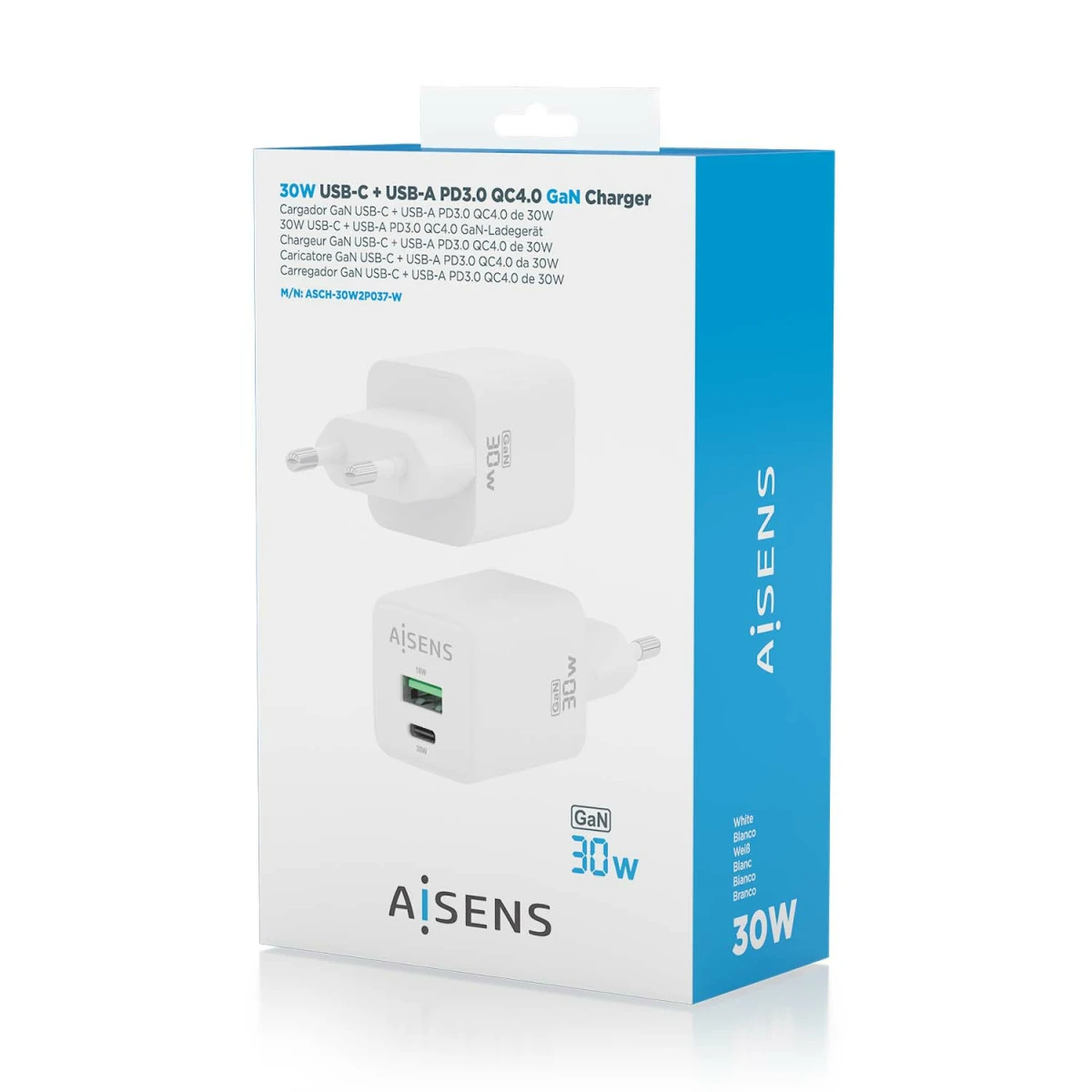 Galery – AISENS ASCH-30W2P037-W carregador de dispositivos móveis Universal Branco AC Carregamento rápido Interior0