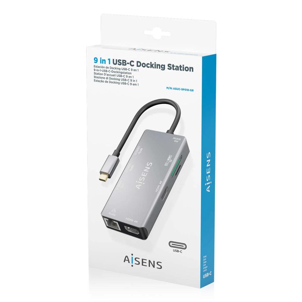 Galery – AISENS ASUC-9P018-GR base & duplicador de portas Com fios USB 3.2 Gen 1 (3.1 Gen 1) Type-C Cinzento0