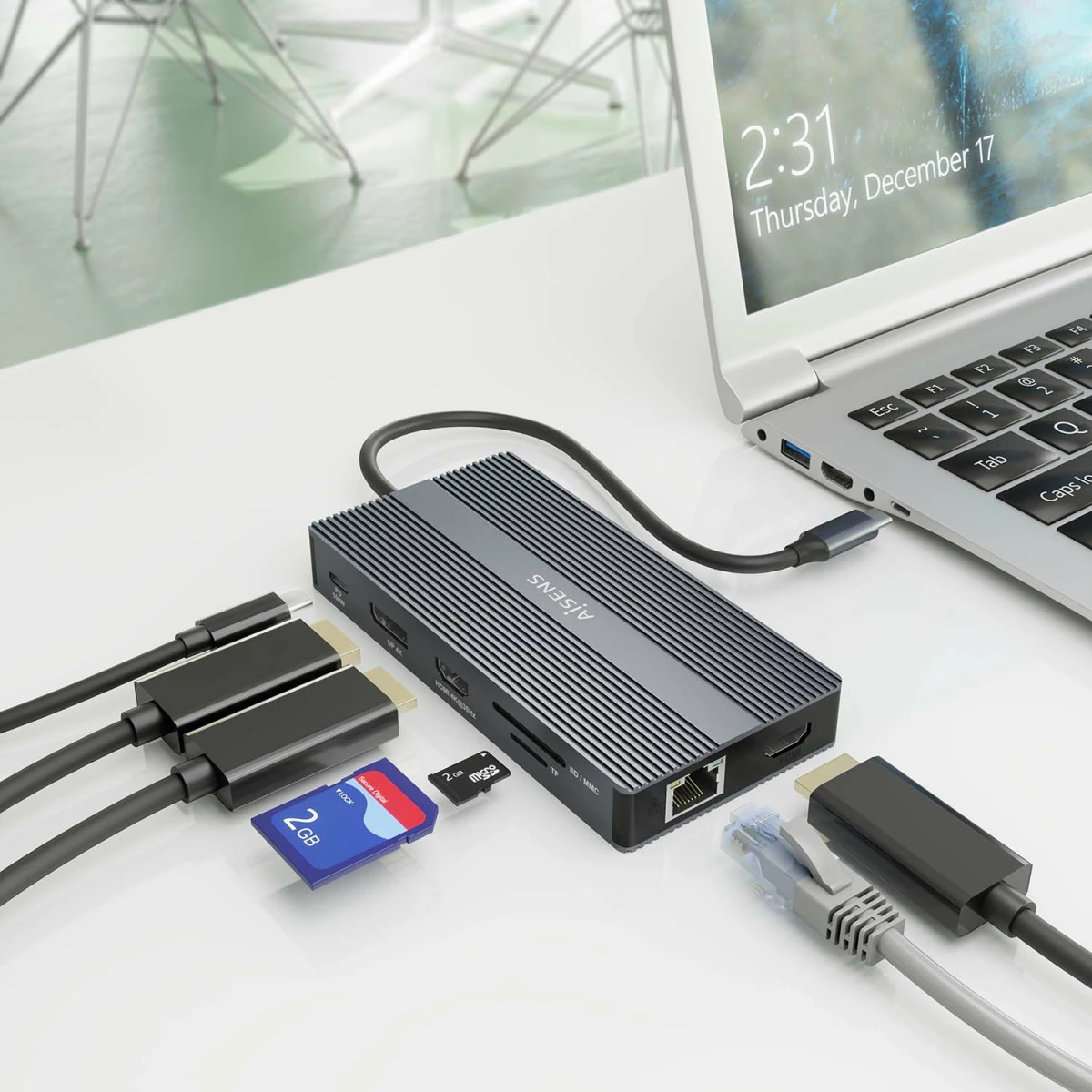 Galery – AISENS ASUC-12P017-GR base & duplicador de portas Com fios USB 3.2 Gen 1 (3.1 Gen 1) Type-C Cinzento0