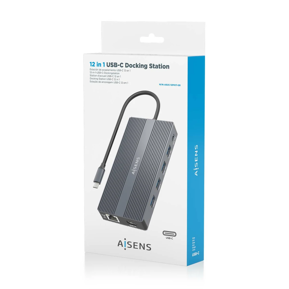 Galery – AISENS ASUC-12P017-GR base & duplicador de portas Com fios USB 3.2 Gen 1 (3.1 Gen 1) Type-C Cinzento0