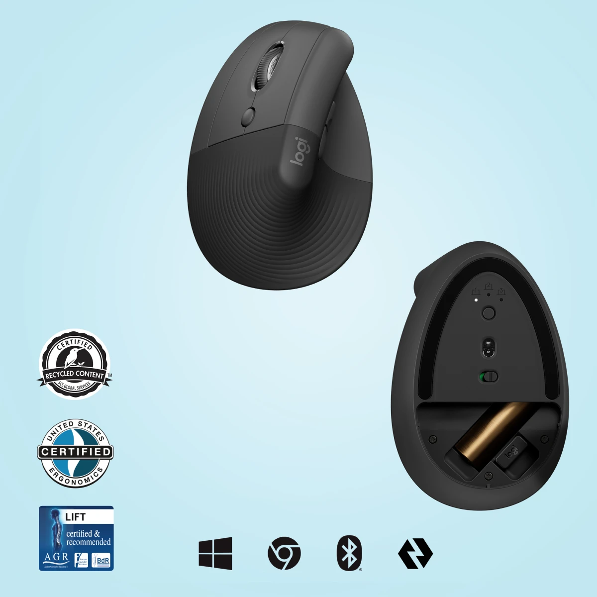 Galery – Logitech Lift rato Escritório Mão esquerda RF Wireless + Bluetooth Ótico 4000 DPI0