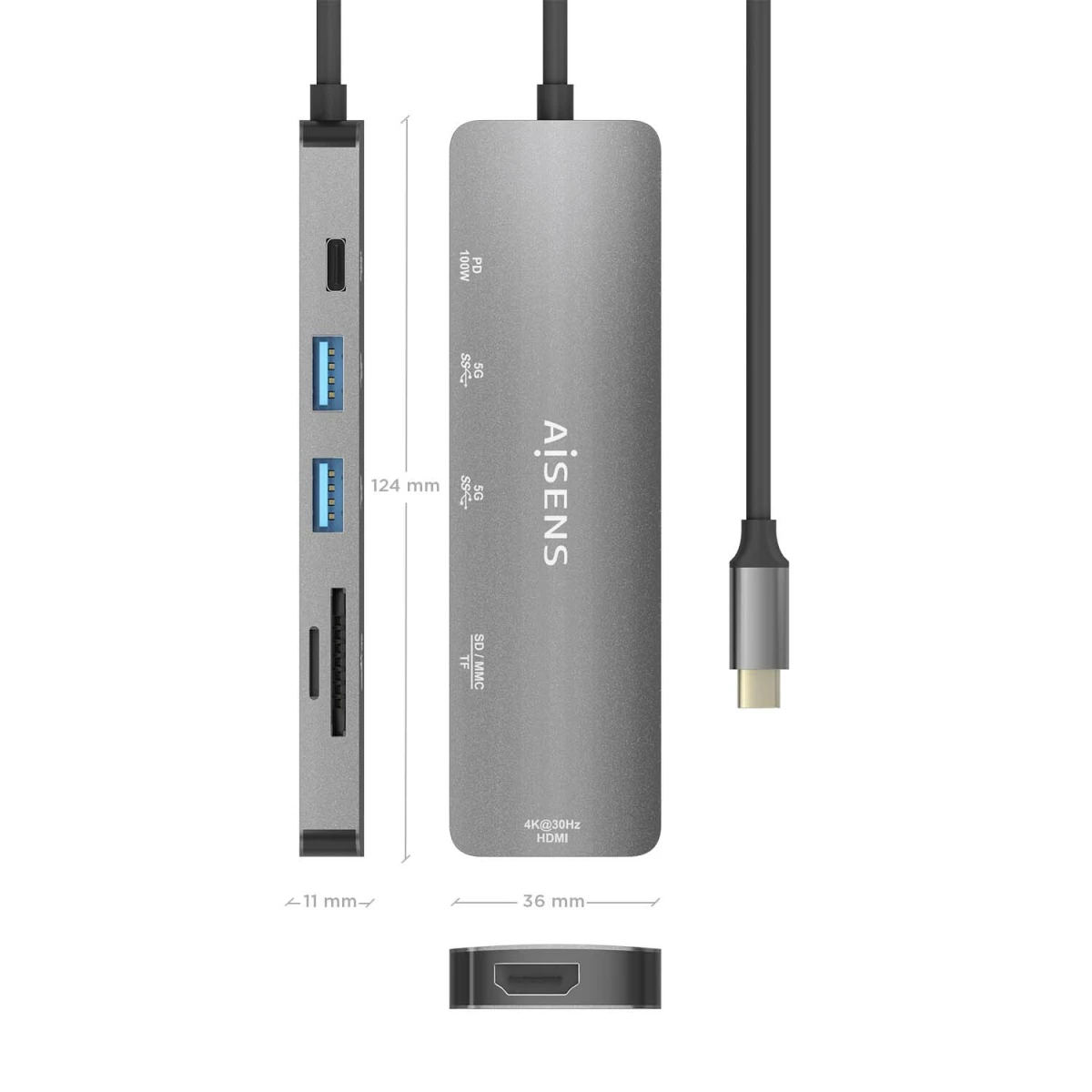 Galery – AISENS ASUC-6P016-GR base & duplicador de portas Com fios USB 3.2 Gen 1 (3.1 Gen 1) Type-C Cinzento0