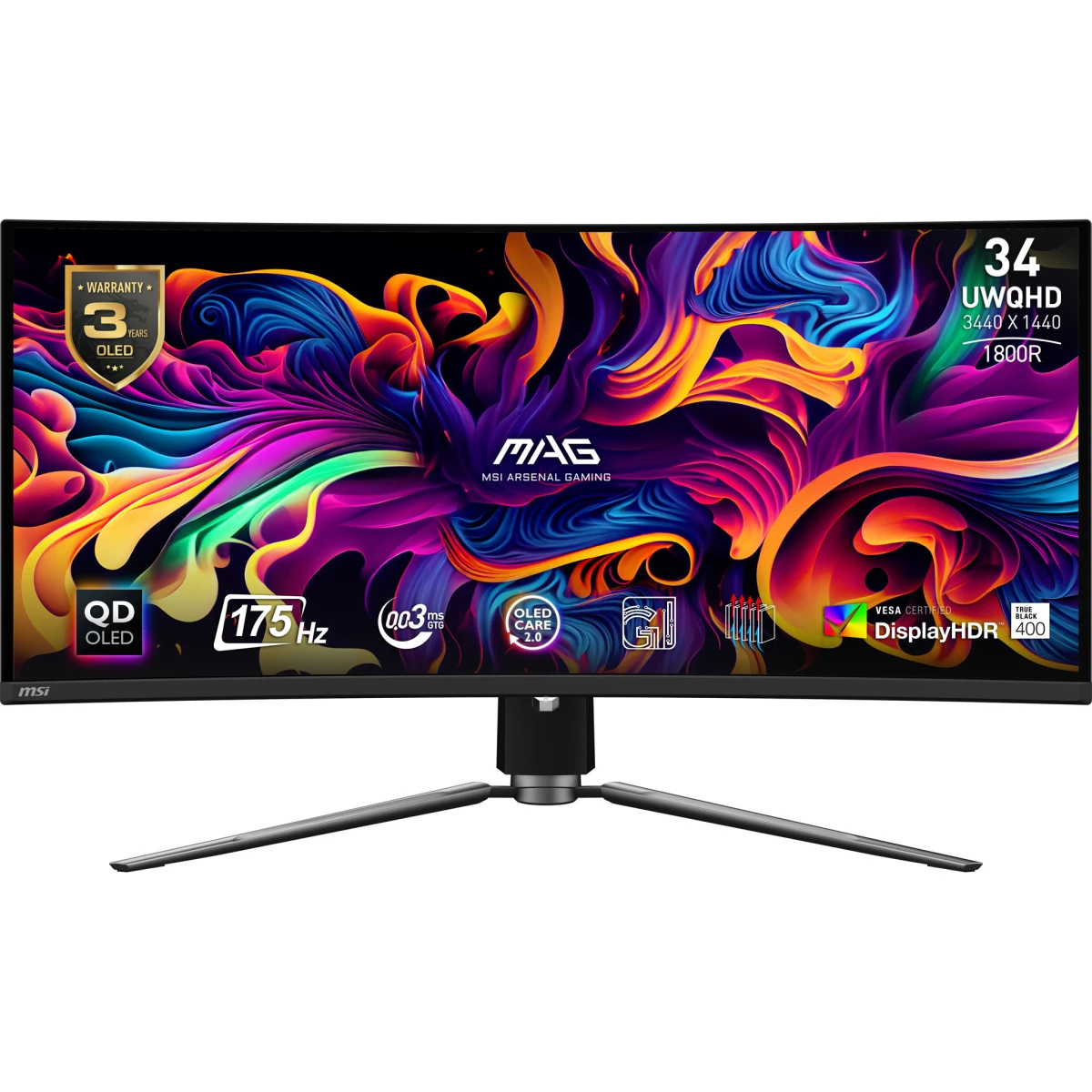 Thumbnail-MSI MAG 341CQP QD-OLED monitor de ecrã 86,4 cm (34″) 3440 x 1440 pixels UltraWide Quad HD QDOLED Preto