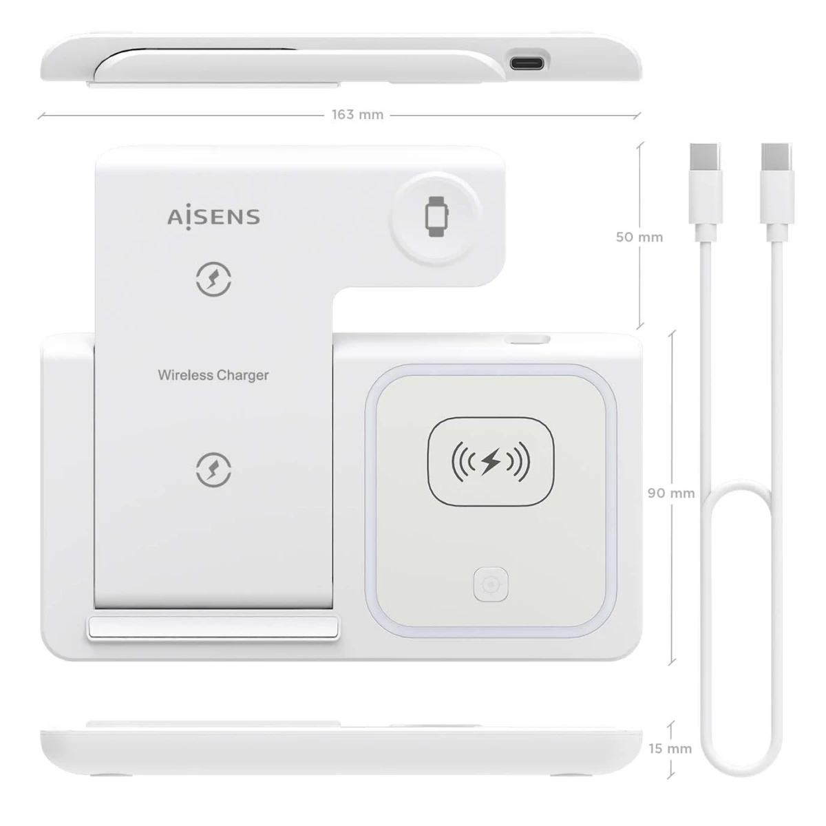 Galery – AISENS ASCH-15W3WC044-W carregador de dispositivos móveis Auscultadores, Telemóvel, Smartphone, Smartwatch Branco USB Carregamento wireless Interior0