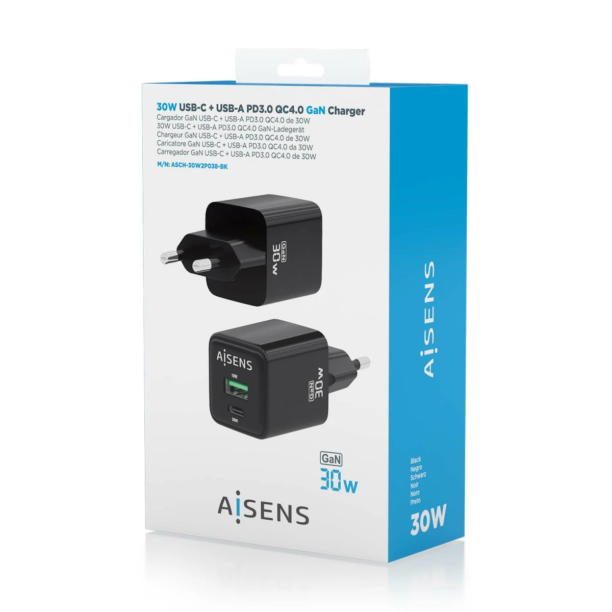 Galery – AISENS ASCH-30W2P038-BK carregador de dispositivos móveis Universal Preto AC Carregamento rápido Interior0