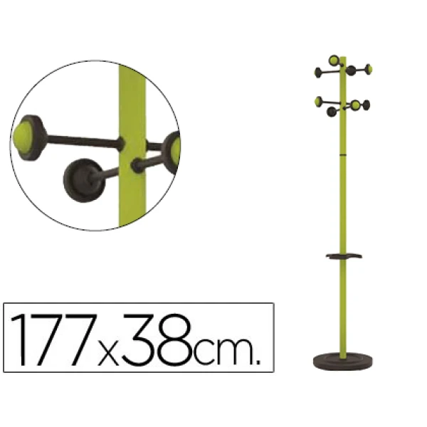 Cabide metalico unilux accueil pe 8 suportes com porta guarda-chuvas e bandeja verde 177 x 38 cm