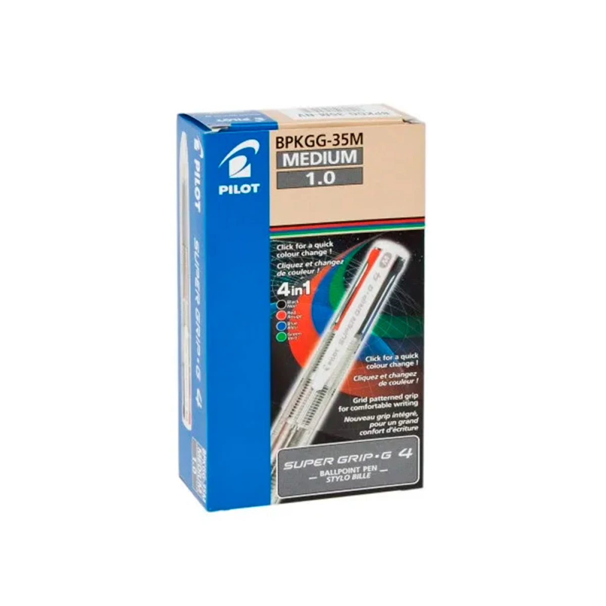 Esferografica pilot supergrip g 4 cores retratil tinta base de oleo corpo cor azul claro