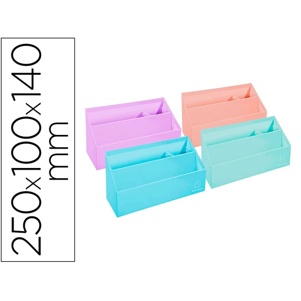 Organizador exacompta aquarel cartao forrado 3 compartimentos cores pastel sortidas 250x100x140 mm - 4 unidades