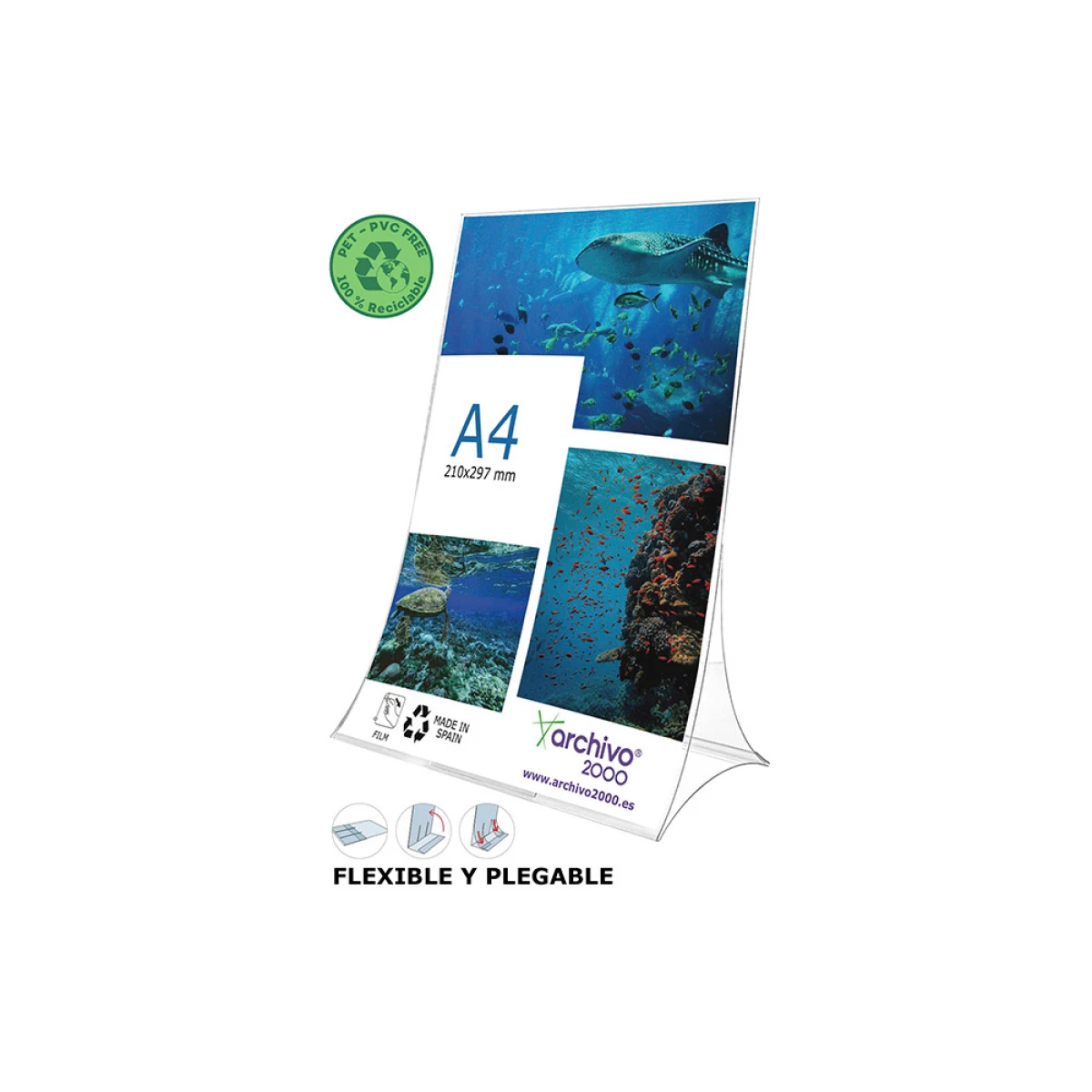 Expositor de secretaria archivo 2000 dobravel pvc 100% reciclavel din a4 vertical transparente 105x210x300 mm