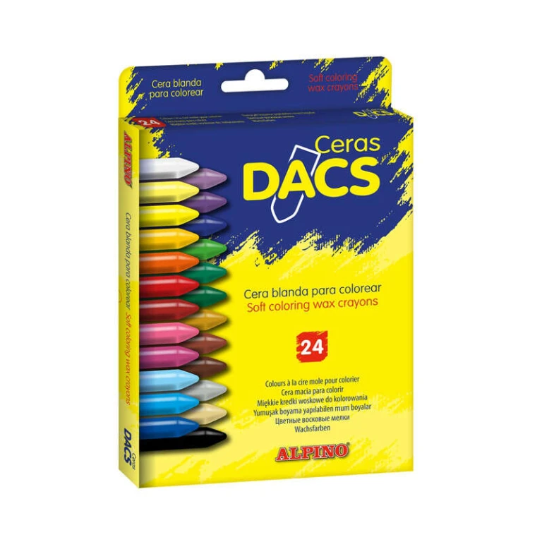 Alpino Dacs Pacote de 24 ceras coloridas - Textura cremosa - Misturável - Tinta macia e de cobertura - Cores sortidas