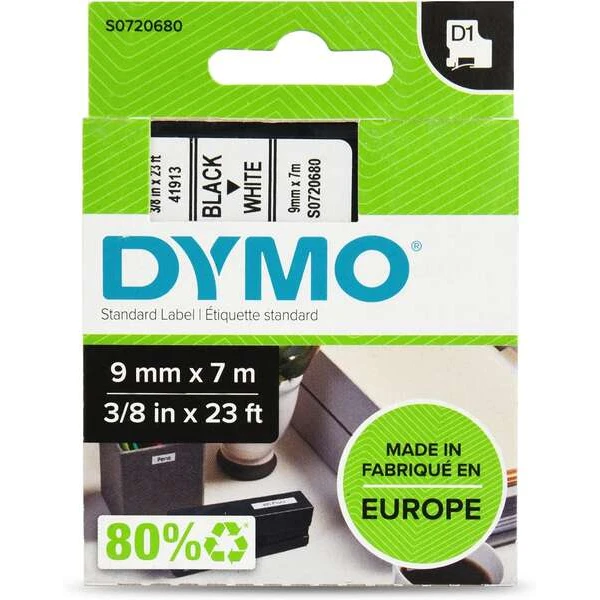 Fita dymo d1 preto-branco 9 mm x 7 mt