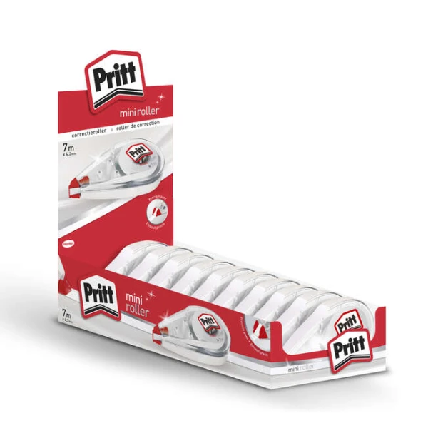 Expositor Pritt Mini Roller de 10 corretores 4,2 mm x 7 m - Compacto e ergonômico - Ponta flexível de alta precisão - Compatível com todos os tipos de papel