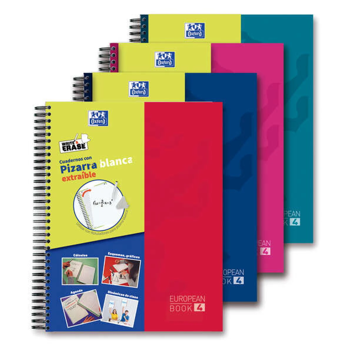 Caderno espiral oxford europeanbook 5 write&erase school classic din a4+ 120 folhas quadricula 5 mm com margem