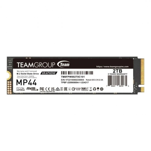 SSD M.2 PCIe 4.0 NVMe Team Group 2TB MP44-7400R/7000W-650/660K IOPS c/dissip Grafeno