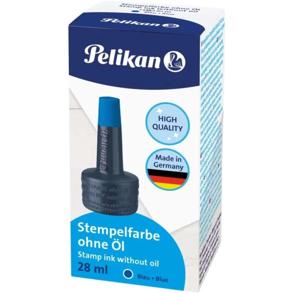 Frasco de tinta Pelikan para tampões 28ml - Sem óleo - Secagem rápida - Resistente à água - Cor azul intenso