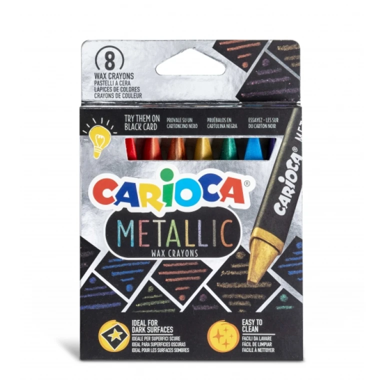 Lapis de cera carioca metallic triangular caixa de 8 cores sortidas