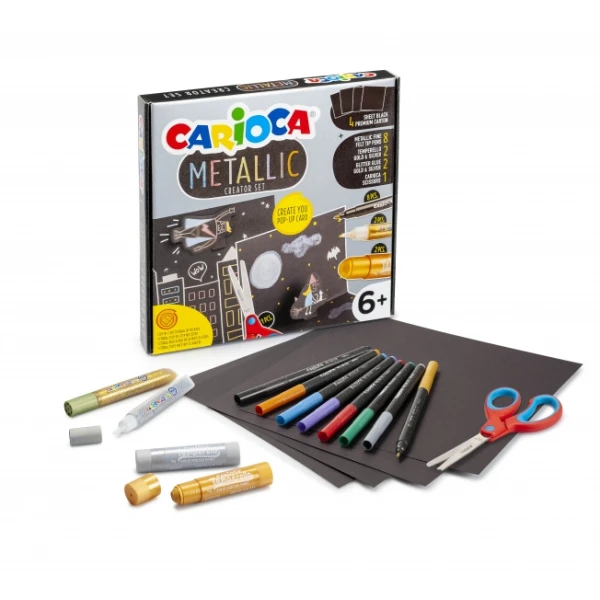 Conjunto de desenho carioca metallic pop up card creator 3d 17 pecas