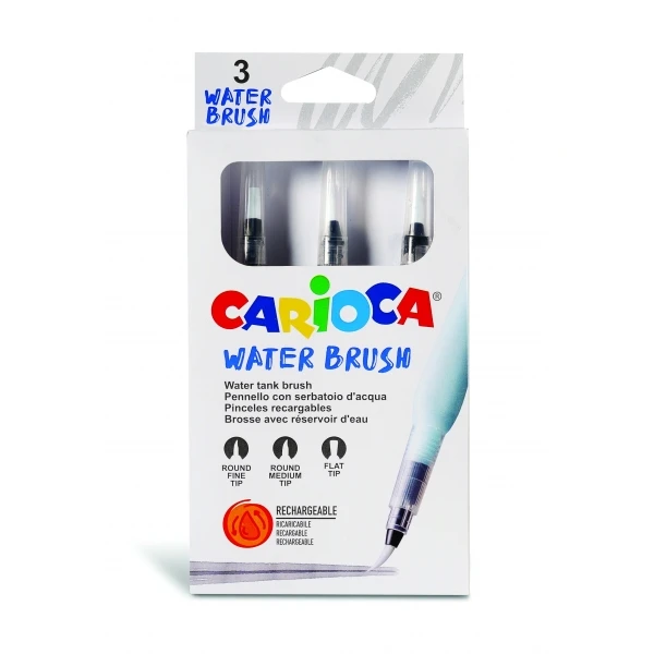 Pincel carioca rellenable agua redondo caja de 3 unidades puntas surtidas