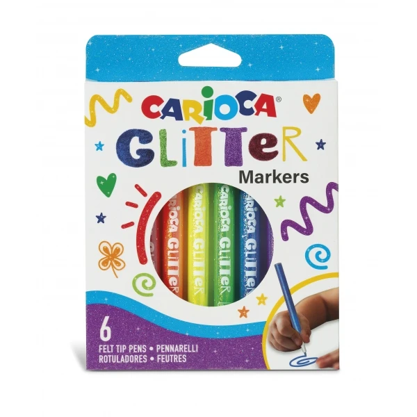 Marcador carioca glitter purpurina ponta 1 mm caixa de 6 unidades cores sortidas