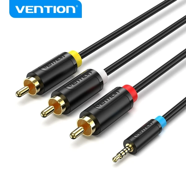 Thumbnail-Conector de cabo Vention 2,5 mm a 3 RCA – Conexão versátil – Compatível com TVs antigas – Cor preta