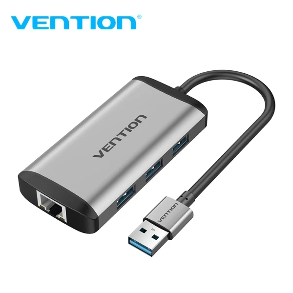 Thumbnail-Vention CKBHB HUB USB x3 Ethernet – USB 3.0 – Gigabit Ethernet – 1200 Mbps – Compatível com USB-A/USB-C – Certificação CE – Cor Cinza