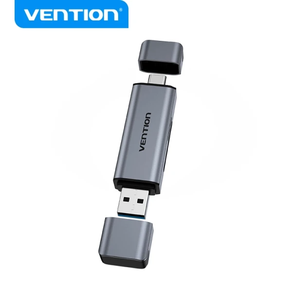 Thumbnail-Leitor de Cartões Vention 2 em 1 USB 3.0 A+C – Alumínio Metalizado – Suporta SD/TF – Capacidade 512GB – Leitura Dupla – Cor Cinza