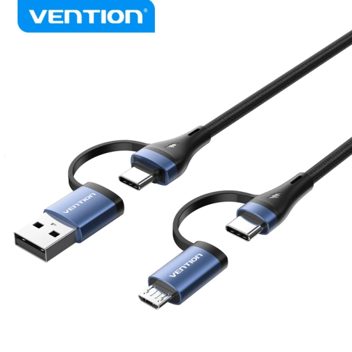 Thumbnail-Cabo Vention 4 em 1 USB-C – Carregamento rápido 100W – Transferência 480 Mbps – Chip E-Marker – Construção trançada durável – Cor preta