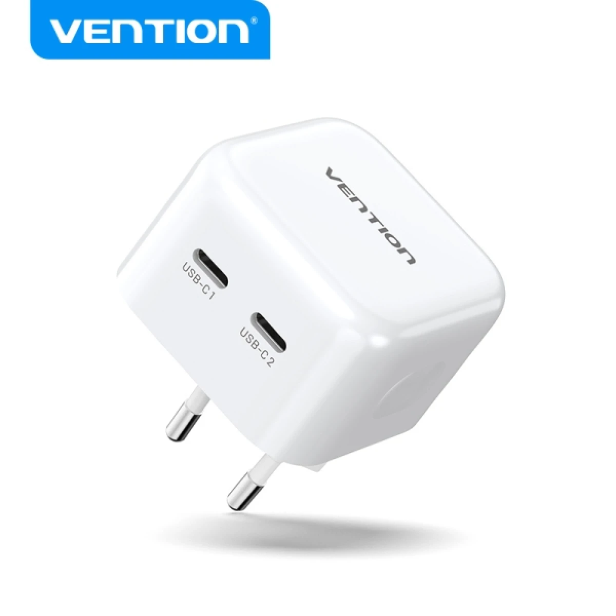 Thumbnail-Vention Cargador USB-C+USB-C GaN – Carregamento rápido – Proteções integradas – Compatível com vários dispositivos – Potência 35W – Cor Branco