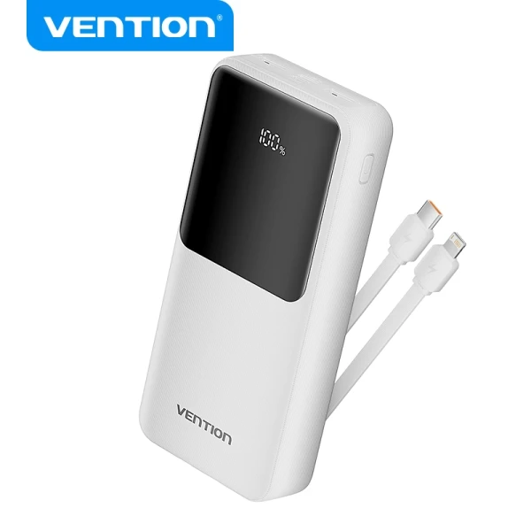 Thumbnail-Vention Power Bank 20.000mAh – Múltiplas interfaces USB – Carregamento rápido – Cabo USB-C incluído – Cor Branco