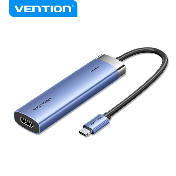 Thumbnail-Estação de acoplamento Vention T6E USB-C 5 em 1 – Transferência 5 Gbps – Tela 4K – Carga rápida 100W – Cor Azul