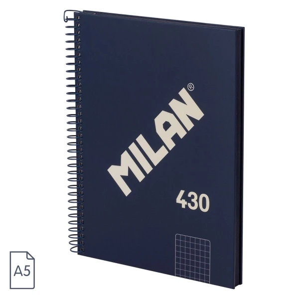 Caderno Espiral Milan Série 1918 Formato A5 Grade 5x5mm - 80 Folhas de 95 gr/m2 - Microperfurado, 2 Furos - Cor Azul