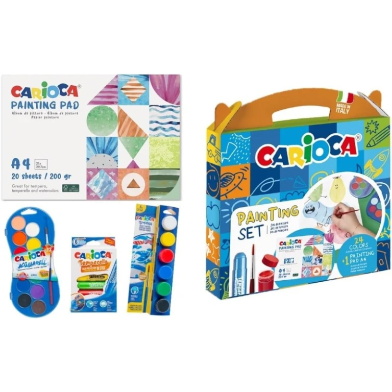 Conjunto de Conjunto de Pintura Carioca com 12 Aquarelas, 6 Têmperas e 6 Têmperas Sólidas + Bloco com 20 Folhas A4 - Cores Sortidas