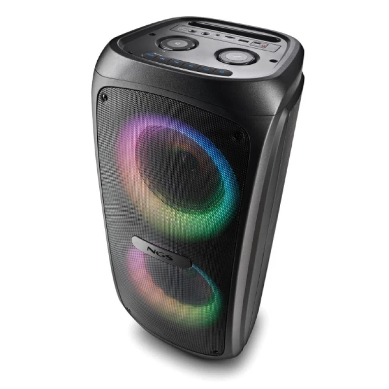 Alto-falante portátil NGS Wild Temper 200W TWS Bluetooth 5.3 - Iluminação LED RGB - USB, entrada auxiliar e entrada dupla para microfone - Autonomia até 5h - Cor preta