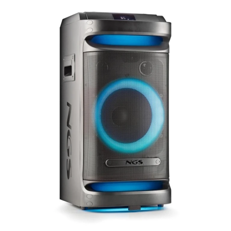 Coluna Portátil NGS Wild Space 1 900W Bluetooth 5.3 com Woofer 10" - USB e AUX - Iluminação LED - Autonomia até 6h - Inclui Rodas e Carrinho - Cor Preto