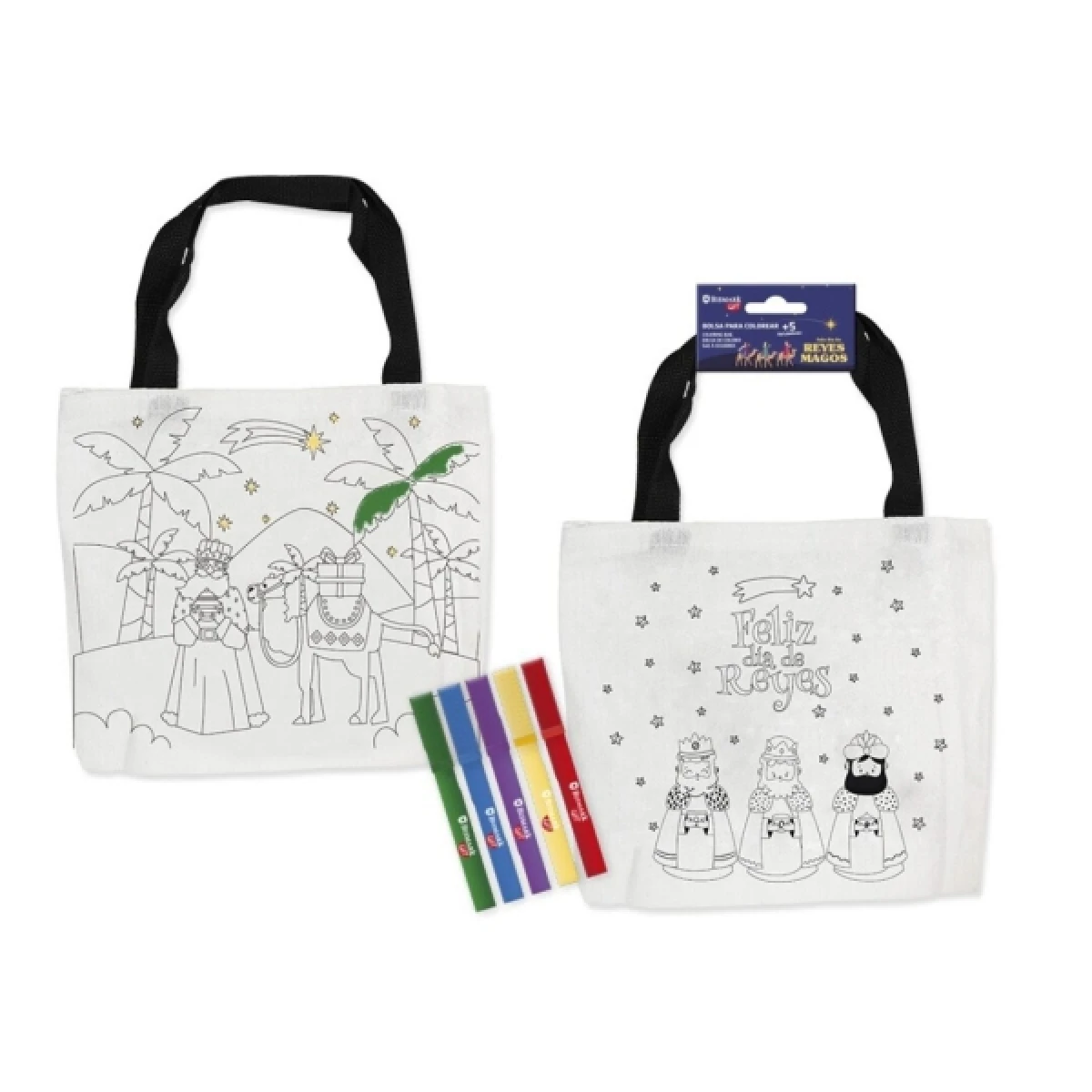 Bolsa para colorir Bismark Magician com alças + 5 marcadores - Medidas 21,5x20cm sem alças - 2 desenhos