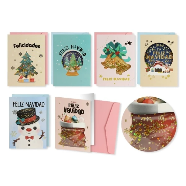 Pacote Bismark de 24 cartões comemorativos de Natal com lantejoulas 3D - inclui envelopes coloridos - vários designs