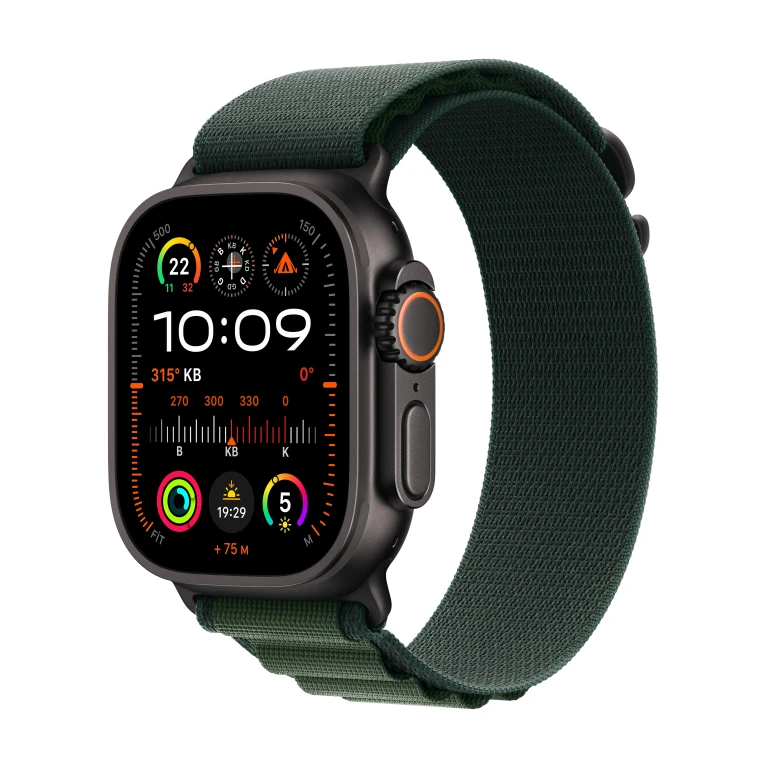 Apple Watch Ultra 2 GPS + Cellular 49mm Black Titanium Case with Dark Green Alpine Loop - Small